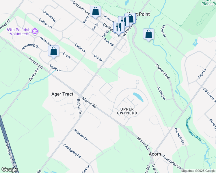 map of restaurants, bars, coffee shops, grocery stores, and more near 4104 Lilac Court in Lansdale