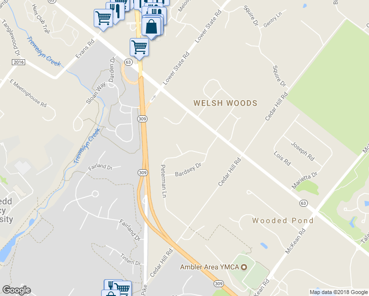 map of restaurants, bars, coffee shops, grocery stores, and more near 1140 Pileggi Court in Ambler