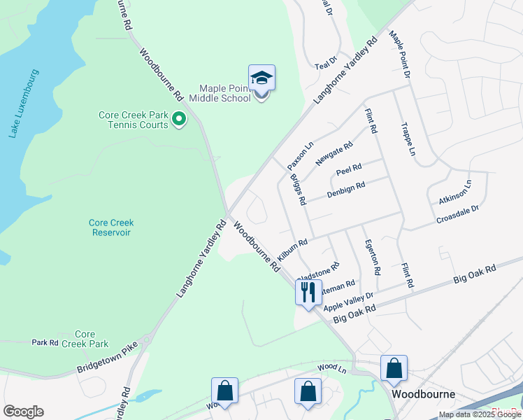 map of restaurants, bars, coffee shops, grocery stores, and more near 31 Erica Drive in Langhorne