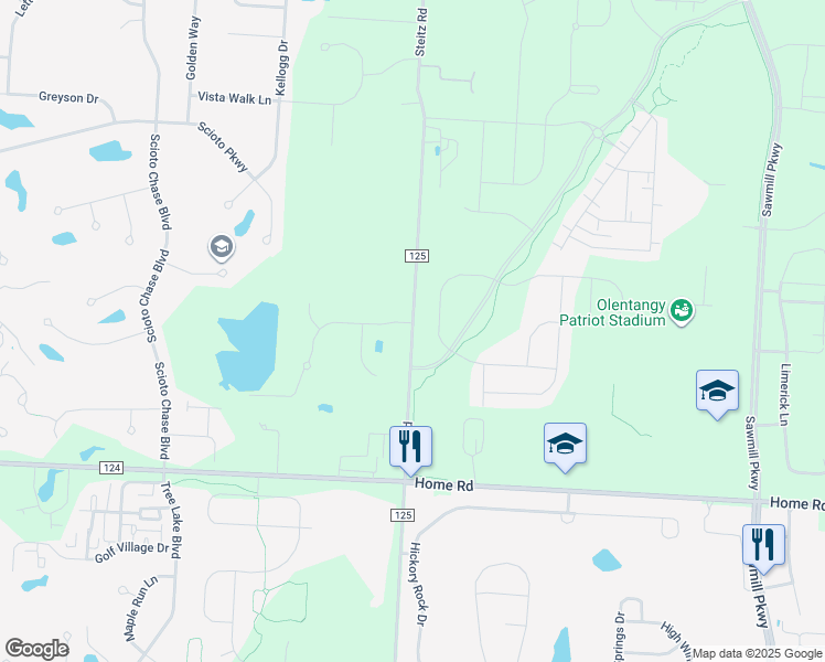 map of restaurants, bars, coffee shops, grocery stores, and more near 7135 Steitz Road in Powell