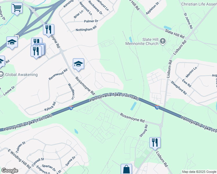 map of restaurants, bars, coffee shops, grocery stores, and more near 4526 Woods Way in Mechanicsburg