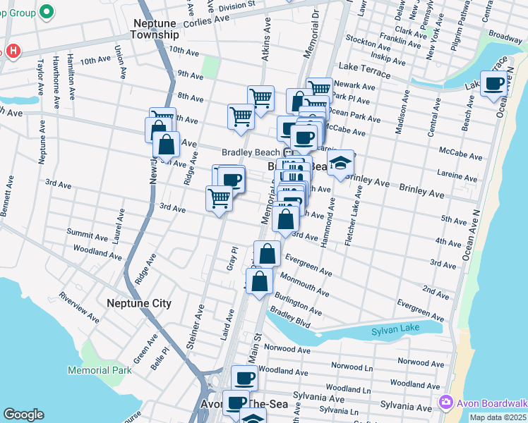 map of restaurants, bars, coffee shops, grocery stores, and more near 802 4th Avenue in Neptune City