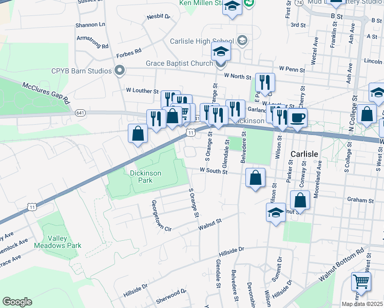 map of restaurants, bars, coffee shops, grocery stores, and more near 35 Cambridge Court in Carlisle