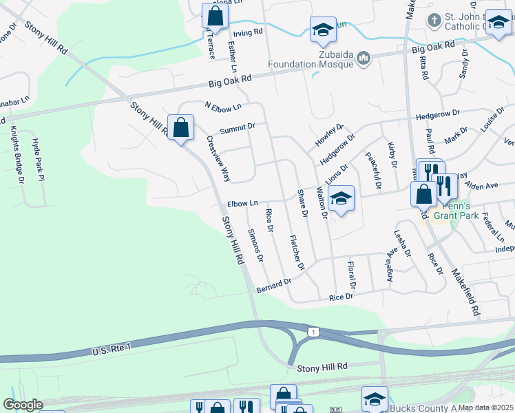 map of restaurants, bars, coffee shops, grocery stores, and more near 9 Elbow Lane in Morrisville