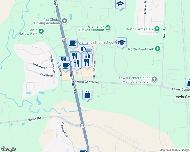 map of restaurants, bars, coffee shops, grocery stores, and more near 6386 Brandon Drive in Lewis Center