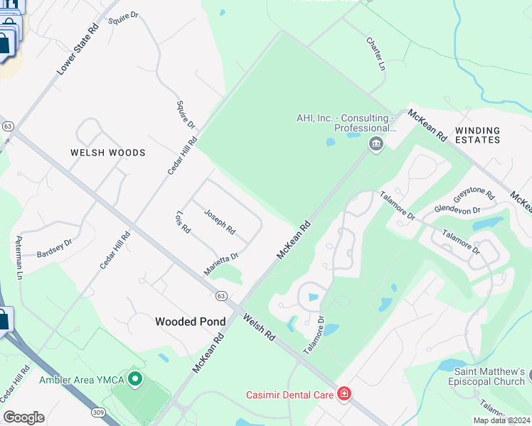 map of restaurants, bars, coffee shops, grocery stores, and more near 1212 Marietta Drive in Maple Glen