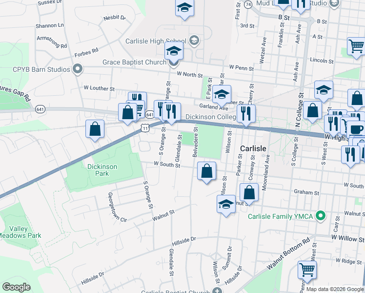 map of restaurants, bars, coffee shops, grocery stores, and more near 153 Glendale Street in Carlisle