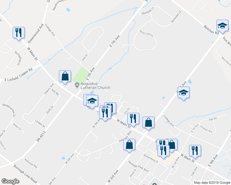map of restaurants, bars, coffee shops, grocery stores, and more near 149 Harvard Drive in Collegeville