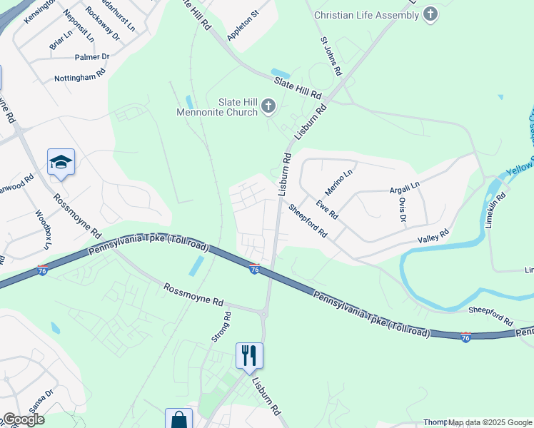 map of restaurants, bars, coffee shops, grocery stores, and more near 2965 Meridian Way in Mechanicsburg