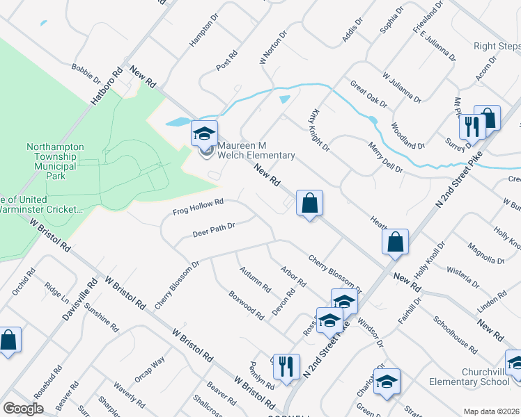 map of restaurants, bars, coffee shops, grocery stores, and more near 229 Frog Hollow Road in Churchville