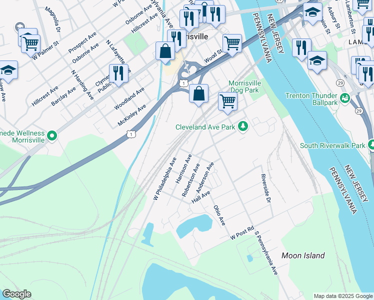 map of restaurants, bars, coffee shops, grocery stores, and more near 88A Coleman Avenue in Morrisville