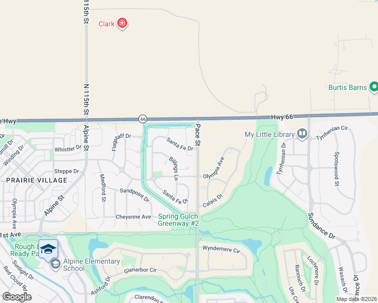 map of restaurants, bars, coffee shops, grocery stores, and more near 2473 Santa Fe Drive in Longmont