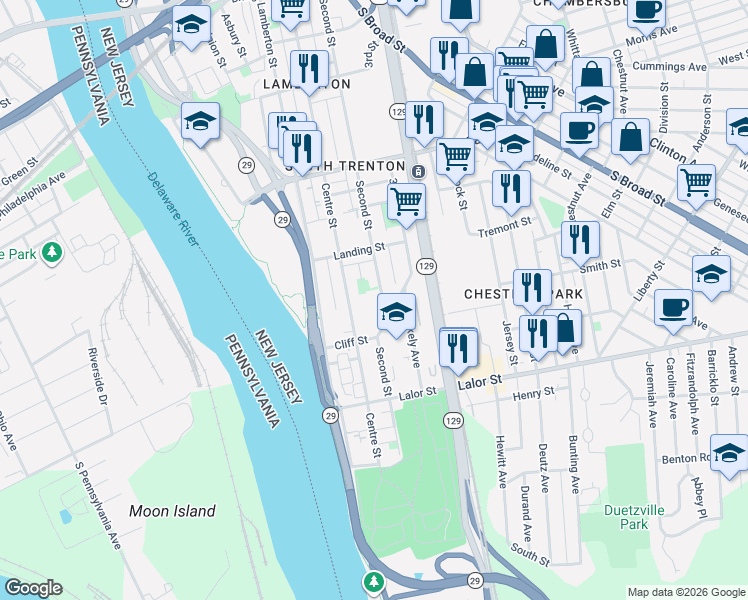 map of restaurants, bars, coffee shops, grocery stores, and more near 656 Second Street in Trenton