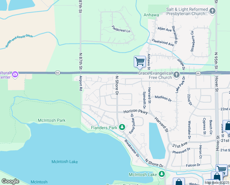 map of restaurants, bars, coffee shops, grocery stores, and more near 2303 North Shore Drive in Longmont