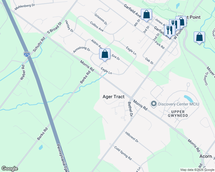map of restaurants, bars, coffee shops, grocery stores, and more near 2650 Morris Road in Lansdale
