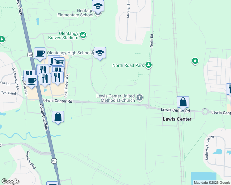 map of restaurants, bars, coffee shops, grocery stores, and more near 6184 Weeping Rock Drive in Lewis Center