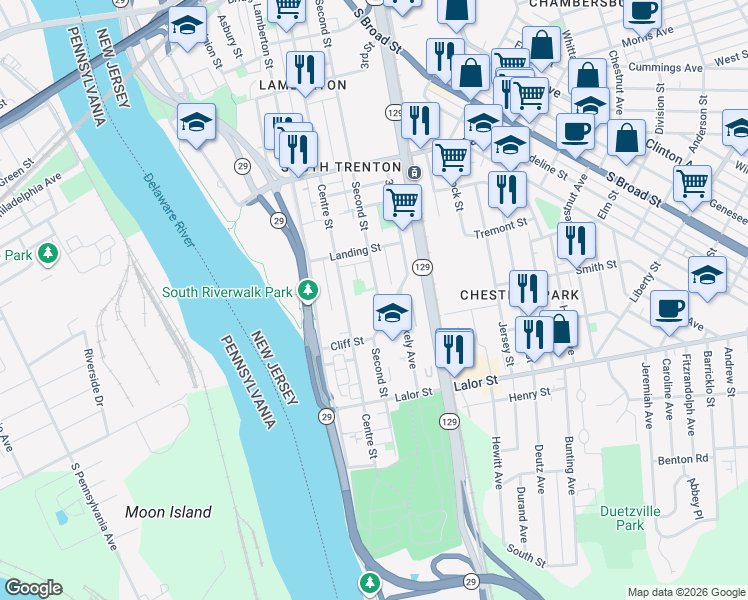 map of restaurants, bars, coffee shops, grocery stores, and more near 656 Second Street in Trenton