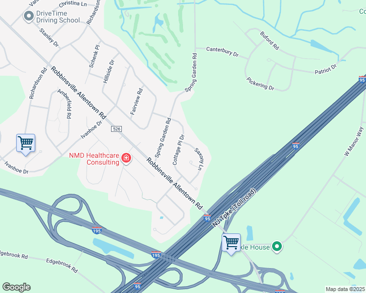 map of restaurants, bars, coffee shops, grocery stores, and more near 22 Cottage Place Drive in Robbinsville Township