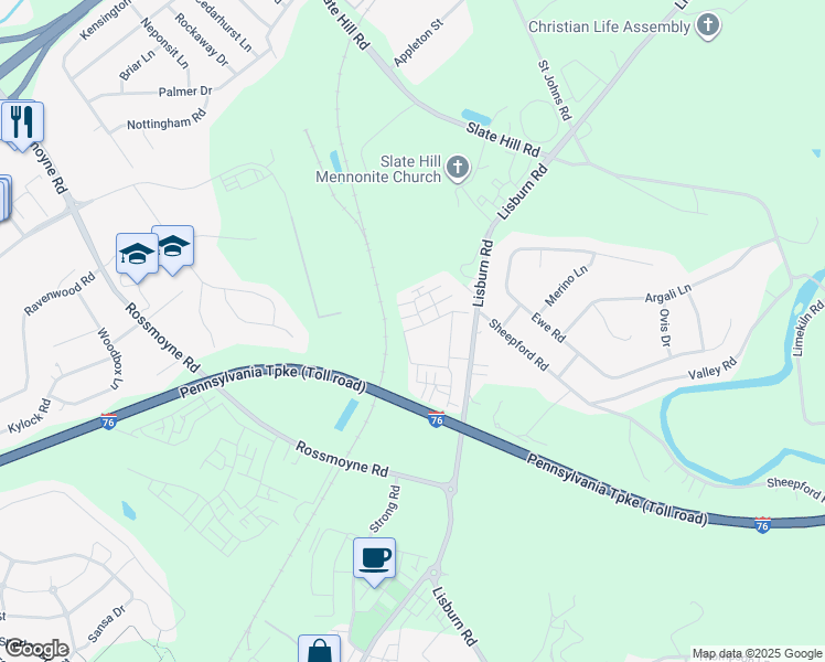 map of restaurants, bars, coffee shops, grocery stores, and more near 2980 Meridian Way in Mechanicsburg