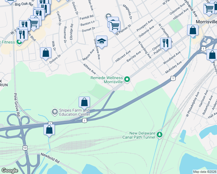 map of restaurants, bars, coffee shops, grocery stores, and more near 868 West Bridge Street in Morrisville
