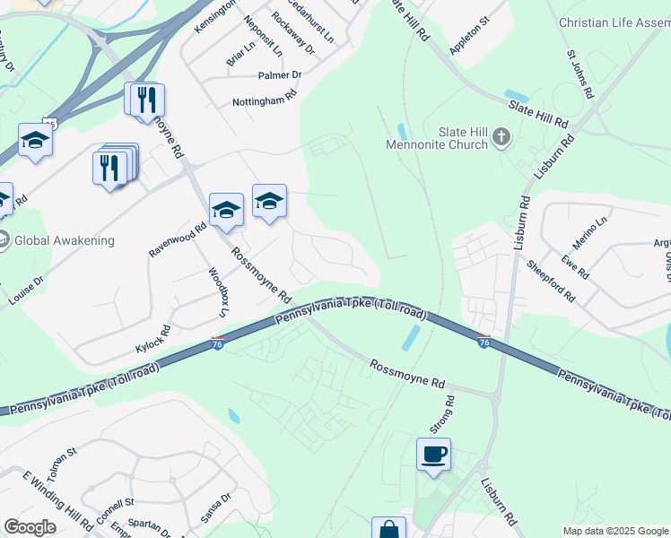 map of restaurants, bars, coffee shops, grocery stores, and more near 4526 Woods Way in Mechanicsburg