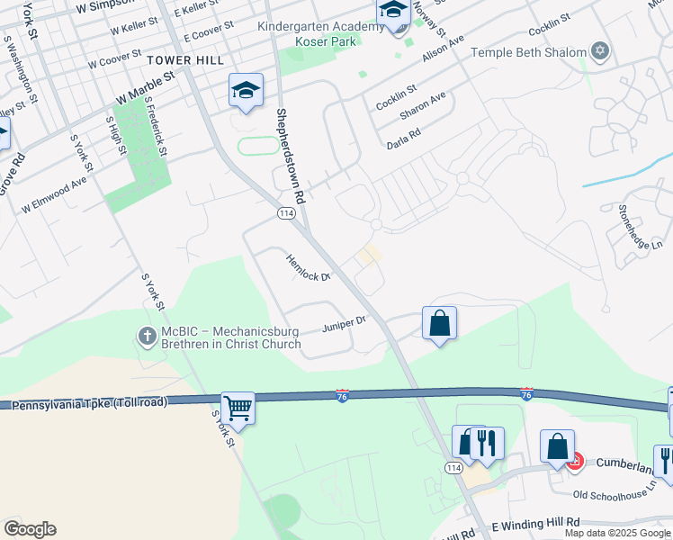 map of restaurants, bars, coffee shops, grocery stores, and more near 1017 South Market Street in Mechanicsburg