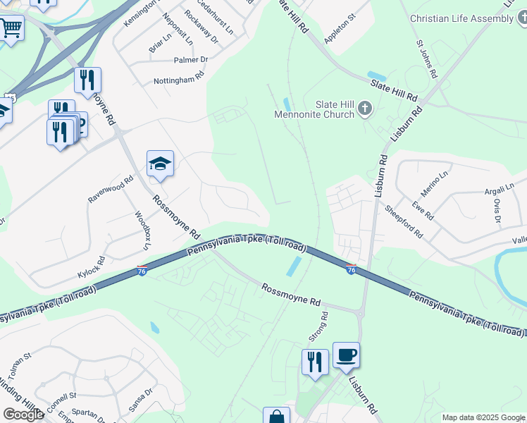 map of restaurants, bars, coffee shops, grocery stores, and more near 4505 Woods Way in Mechanicsburg