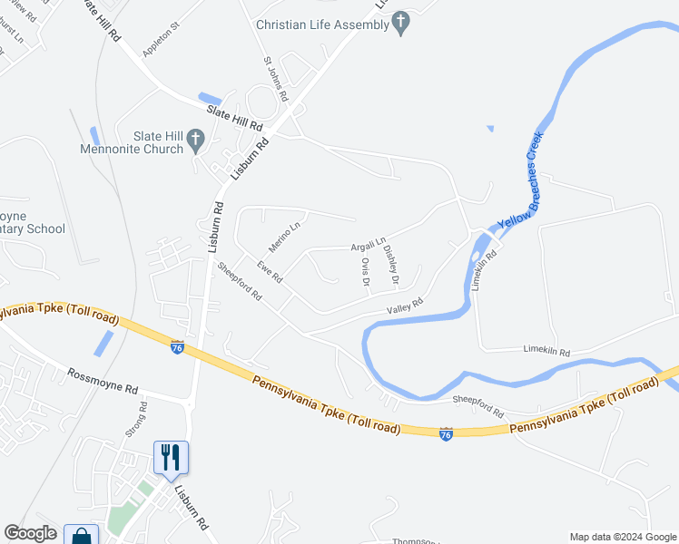 map of restaurants, bars, coffee shops, grocery stores, and more near 7 Sna Lane in Mechanicsburg