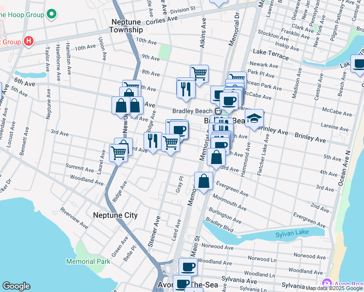map of restaurants, bars, coffee shops, grocery stores, and more near 21 4th Avenue in Neptune City