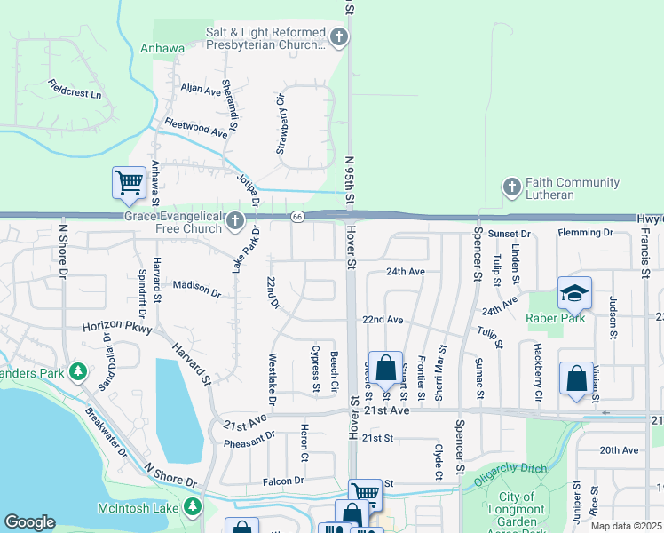 map of restaurants, bars, coffee shops, grocery stores, and more near 2313 24th Avenue in Longmont