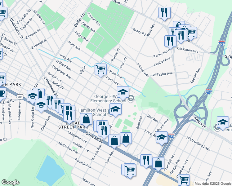 map of restaurants, bars, coffee shops, grocery stores, and more near 617 Berg Avenue in Hamilton Township