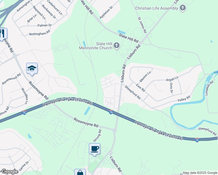 map of restaurants, bars, coffee shops, grocery stores, and more near 2980 Meridian Way in Mechanicsburg