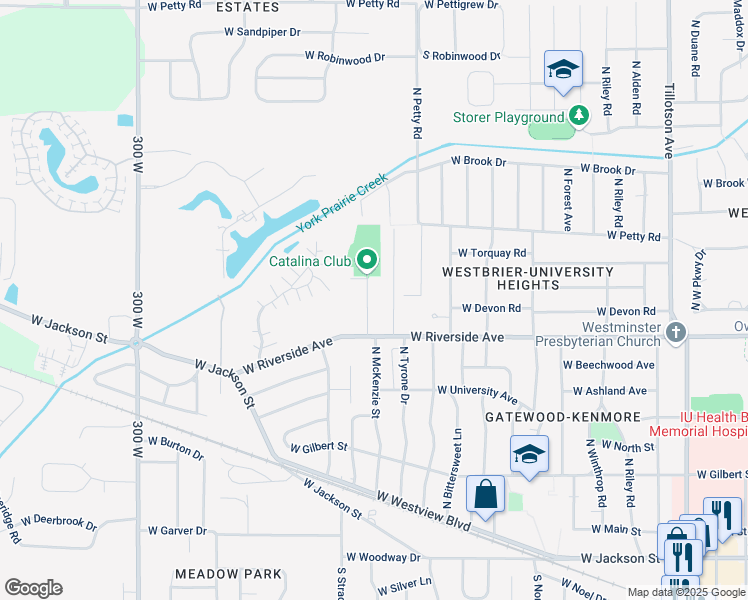 map of restaurants, bars, coffee shops, grocery stores, and more near 900 North Clarkdale Drive in Muncie