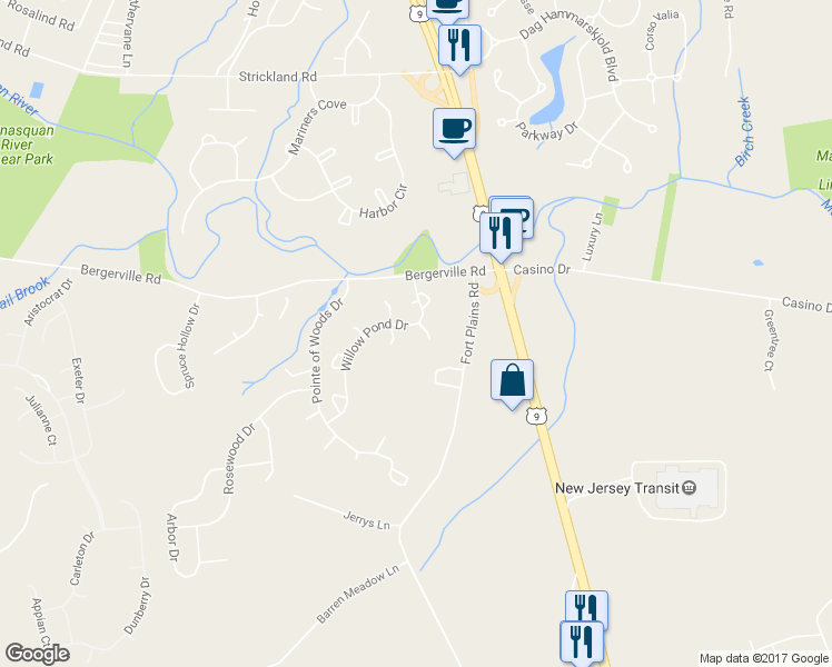 map of restaurants, bars, coffee shops, grocery stores, and more near 55 Chinkaberry Court in Howell Township