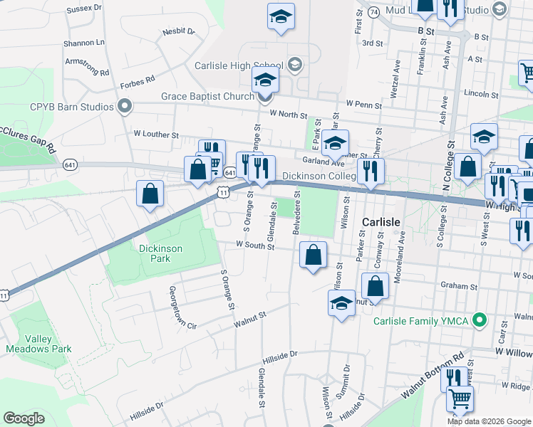 map of restaurants, bars, coffee shops, grocery stores, and more near 153 Glendale Street in Carlisle