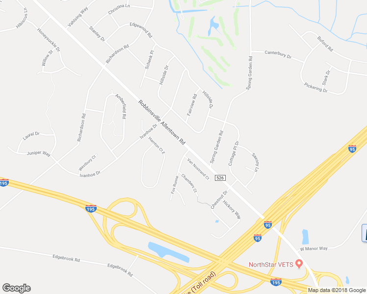 map of restaurants, bars, coffee shops, grocery stores, and more near 171 Robbinsville Allentown Road in Trenton