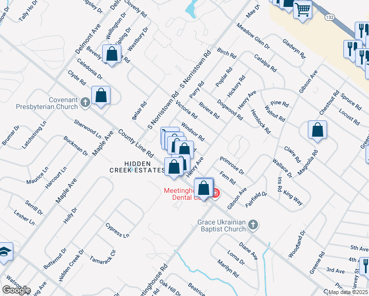 map of restaurants, bars, coffee shops, grocery stores, and more near 1000 Coronet Road in Warminster