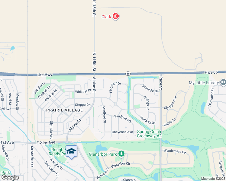 map of restaurants, bars, coffee shops, grocery stores, and more near 2326 Flagstaff Drive in Longmont