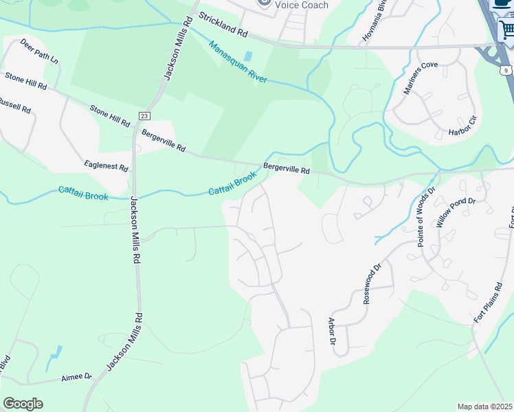 map of restaurants, bars, coffee shops, grocery stores, and more near 2 Exeter Drive in Freehold