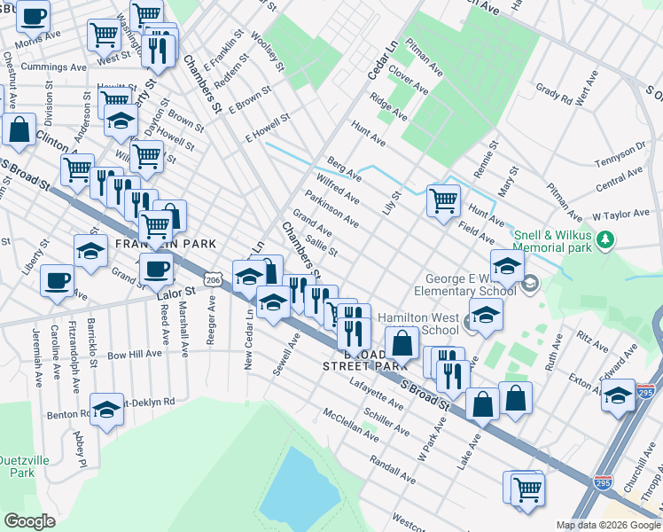 map of restaurants, bars, coffee shops, grocery stores, and more near 1010 William Street in Trenton
