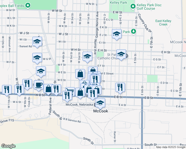 map of restaurants, bars, coffee shops, grocery stores, and more near in McCook