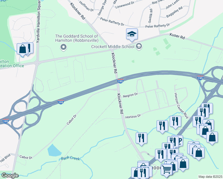 map of restaurants, bars, coffee shops, grocery stores, and more near 400 Cabot Drive in Trenton