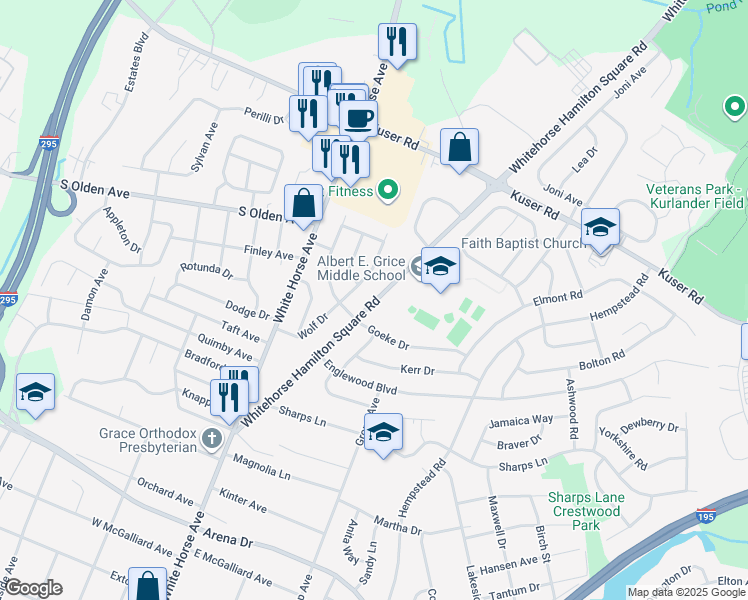 map of restaurants, bars, coffee shops, grocery stores, and more near 830 White Horse Hamilton Square Road in Hamilton Township