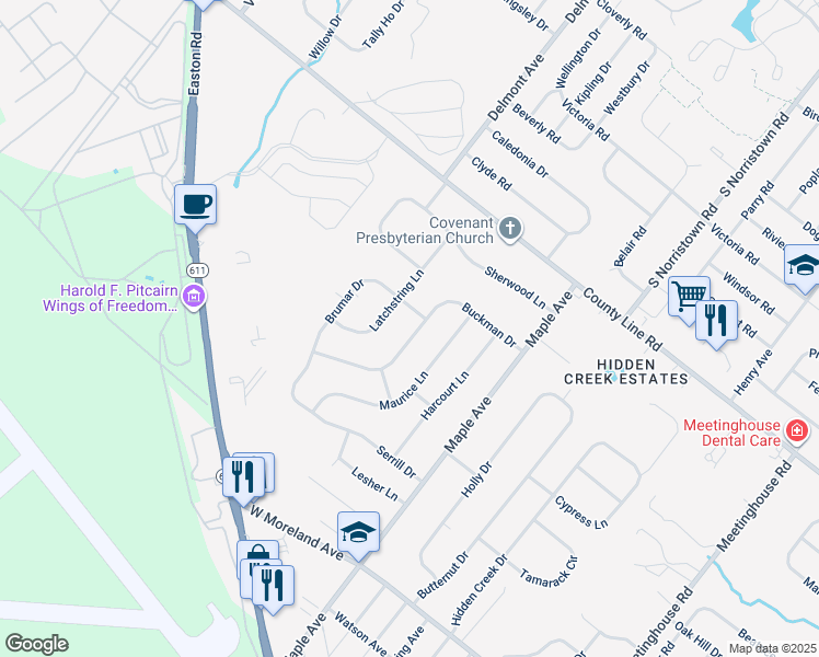 map of restaurants, bars, coffee shops, grocery stores, and more near 28 Buckman Drive in Hatboro