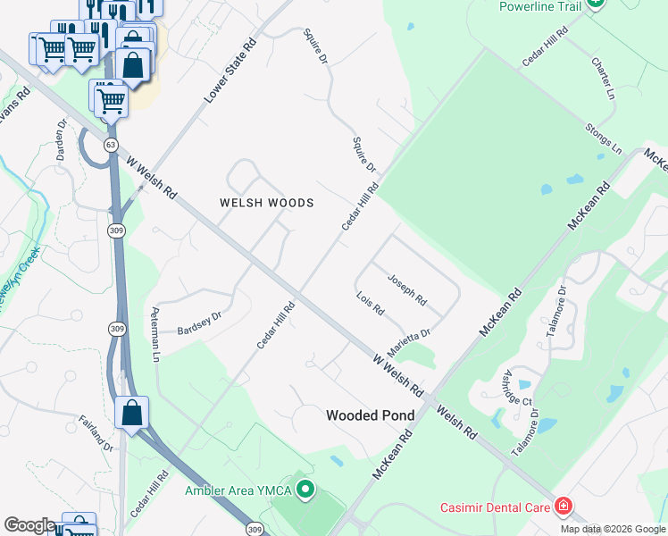 map of restaurants, bars, coffee shops, grocery stores, and more near 729 Cedar Hill Road in Ambler