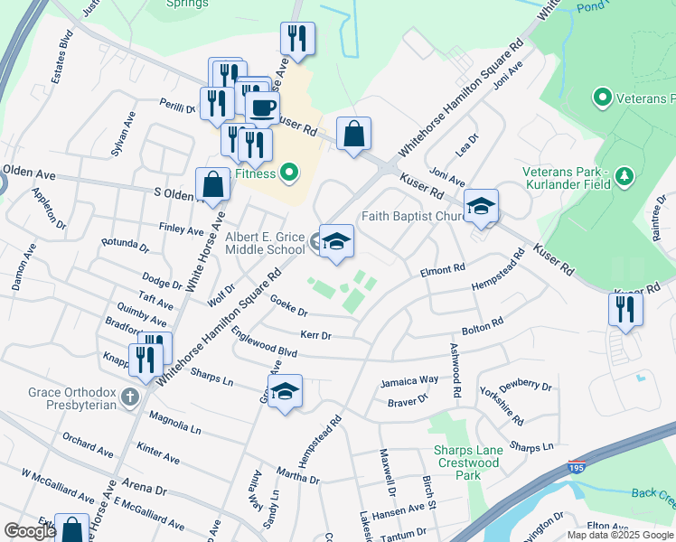 map of restaurants, bars, coffee shops, grocery stores, and more near 901 White Horse Hamilton Square Road in Hamilton Township
