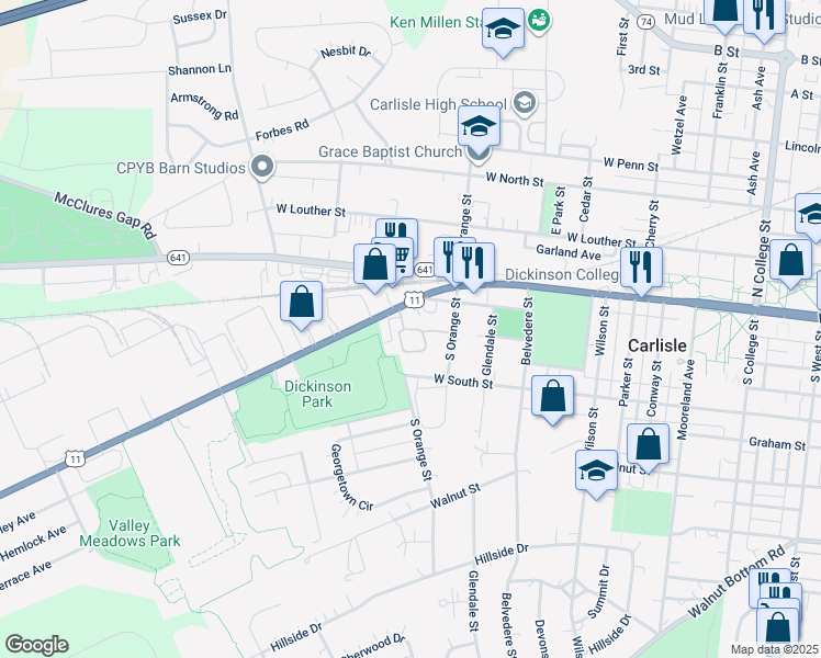 map of restaurants, bars, coffee shops, grocery stores, and more near 35 Cambridge Court in Carlisle