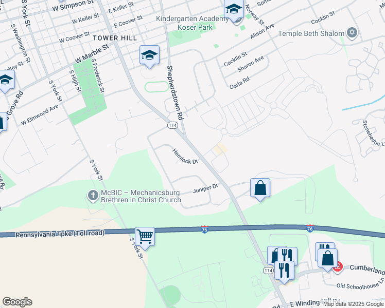map of restaurants, bars, coffee shops, grocery stores, and more near 1016 S Market St in Mechanicsburg