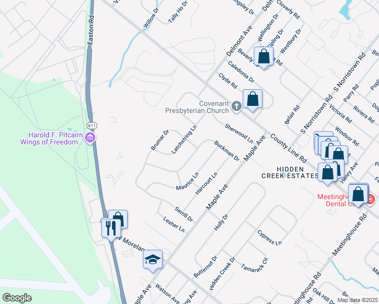 map of restaurants, bars, coffee shops, grocery stores, and more near 28 Buckman Drive in Hatboro