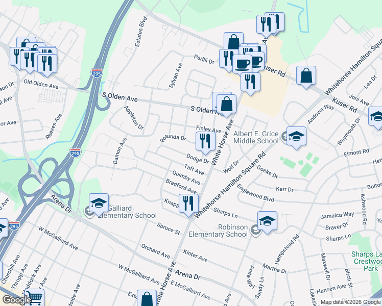 map of restaurants, bars, coffee shops, grocery stores, and more near 18 Dodge Dr in Trenton
